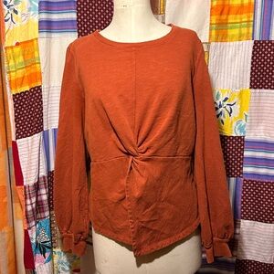Pilcro Burnt Orange Twist Front Long Sleeve Top